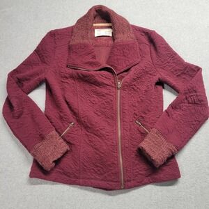 Anthropologie Saturday Sunday Loren Moto Zip Jacket Blazer Sweater In Burgundy M